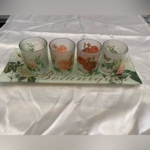 Pretty Floral Glass Votive Tray